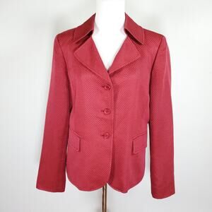 Linda Allard Ellen Tracy Red Silk Cotton Blazer Jacket Career Classic Sz 10